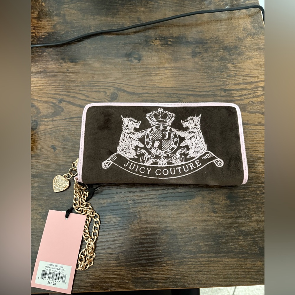 Juicy Couture Brown Wallet with Pink Trim and Crest